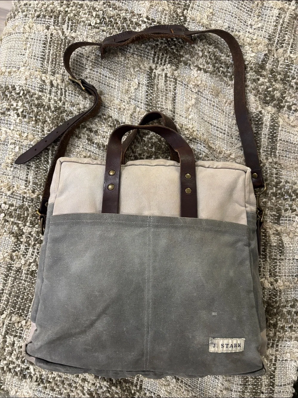 J. Stark Prospect Briefcase Canvas Messenger Waxed Rare Bag Leather Trim